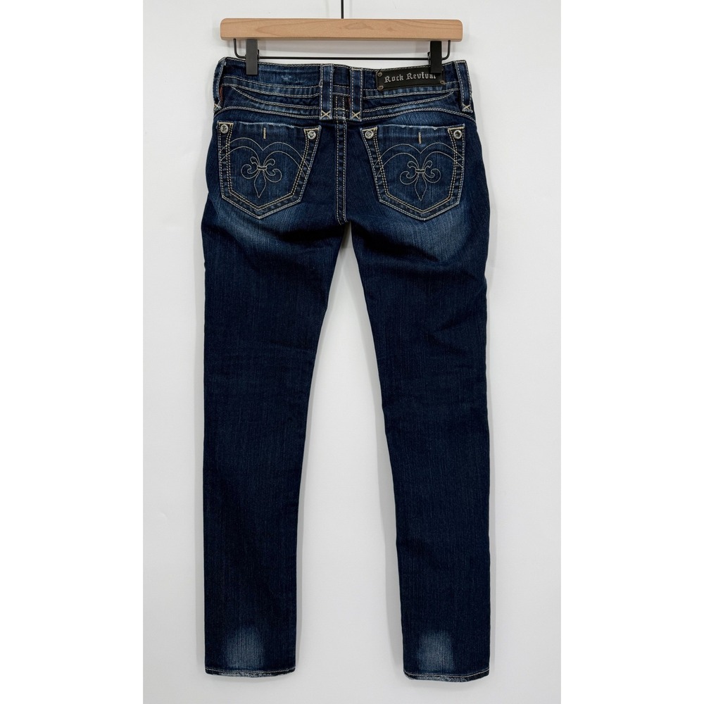 Rock Revival Jeans Womens 27 Blue Adele Skinny Dark Wash Embroidered Denim Pants - Picture 3 of 12